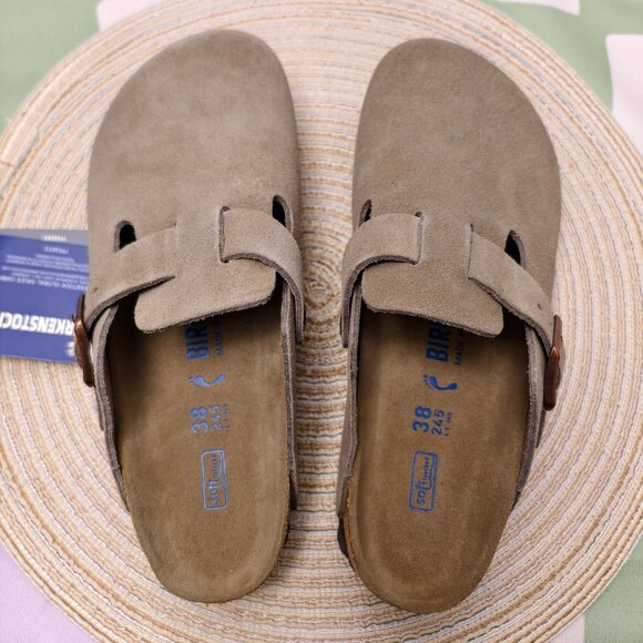 💯Women's Taupe Suede Birkenstock Boston Shoes - Narrow Fit - Picture 5 of 6